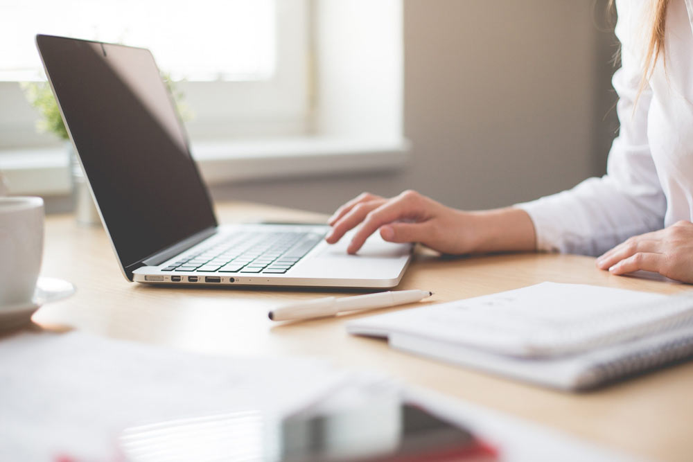 Female working on the laptop